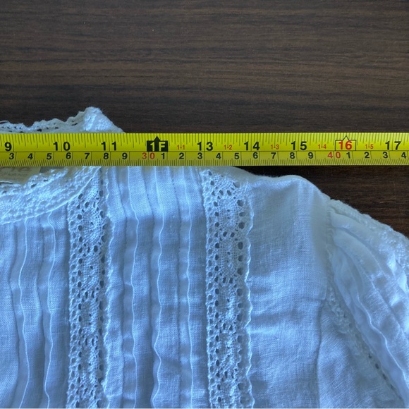 Irish Linen ☘️ Long Sleeve Victorian Style Blouse Size S-M Cream - Picture 12 of 14